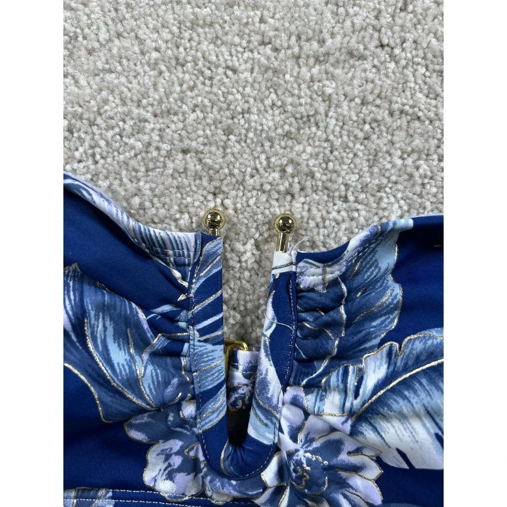 Ambrielle Swimwear Women's Blue Floral Bandeau Top‎ Size S Padded